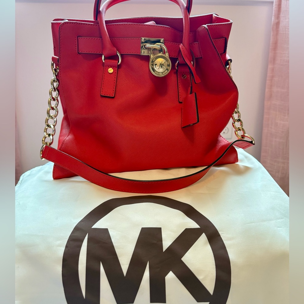 Michael Kors Vibrant Red Leather Tote Bag - Picture 6 of 7